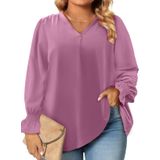 Blusas De Chiffon Femininas Eytino Plus Size De Manga Comprida Com Decote Em V 2x