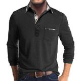 Camisa Polo Masculina Aulemen De Manga Comprida Com Bolso Preta