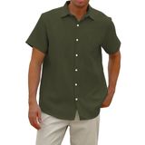 Camisa Masculina Sangtree De Algodão Verde Com Botões S De Manga Curta