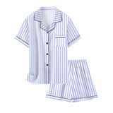 Pijama Schbbbta Satin Para Meninas De Manga Curta De 5 A 6 Anos, Azul Marinho Claro