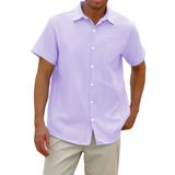 Camisa Masculina Sangtree De Manga Curta De Verão Com Botões Lilás