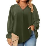 Blusas De Chiffon Femininas Eytino Plus Size De Manga Comprida Com Decote Em V 2x