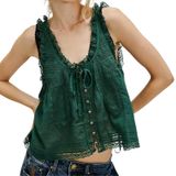 Blusa Curta Naileksi Feminina Sem Mangas Com Babados, Acabamento Em Renda Verde