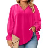 Blusas De Chiffon Femininas Eytino Plus Size De Manga Comprida Com Decote Em V 2x