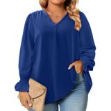 Blusa Feminina Eytino, Tamanho Grande, Decote Em V, Chiffon 4x Azul