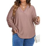 Blusa Feminina Eytino Plus Size, Manga Comprida, Decote Em V, Roxa