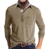 Camisa Polo Masculina Aulemen De Manga Comprida Com Bolso, Golfe, Cáqui