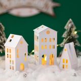 Conjunto De 3 Casas De Vila De Natal Romadedi White Com Led