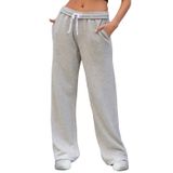 Calça De Moletom Feminina Facdiby, Perna Larga, Cintura Alta, Cinza, Xs