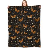 Cobertor Vodrm Butterfly Garden Floral Preto Fleece 100x125cm