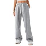 Calça De Moletom Hesayep Wide Leg Para Mulheres De Cintura Alta Cinza S