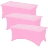 Toalha De Mesa Fixa Retangular Rosa, Elastano Elástico De 6 Pés (pacote Com 3)