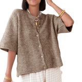 Casaco De Malha Curto Feminino Yuemengxuan, Cáqui Escuro, Tamanho L