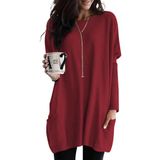 Camisas Grandes Para Mulheres Poetsky, Gola Redonda, Manga Comprida, Vermelhas L