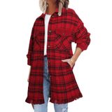 Casaco Vermelho Xadrez Feminino Shacket Shewin De Manga Comprida