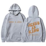 Moletom Com Capuz Panozon Jesus Is King Christian Faith Streetwear Cinza