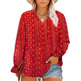 Blusa Feminina Eytino Plus Size Com Decote Em V, Manga Comprida, Chiffon, Vermelha