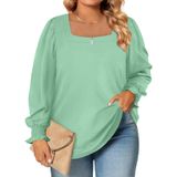 Blusa Feminina Eytino, Tamanho Grande, Gola Quadrada, Manga Comprida