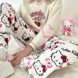 Calça De Pijama Dxgdnyz Anime Cartoon Cat Print Flanela Feminina