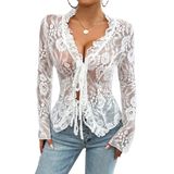 Blusas De Renda Kwstain Y2k Sexy Mesh Transparente Blusas Femininas