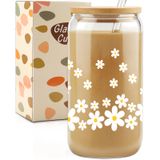 Copo De Vidro Hbestie Daisy 470ml Com Tampa E Canudo Para Café Gelado