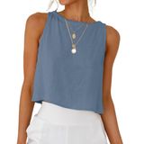 Camiseta Curta Idealsanxun Azul De Algodão E Linho Feminina S
