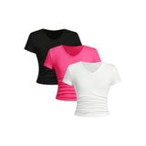 Camisetas Femininas Soly Hux Com Decote Em V De Verão E Manga Curta 12y