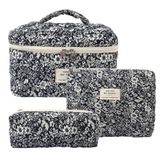Bolsa De Maquiagem Gismtr, Algodão Acolchoado, Cosmético De Viagem, 3 Peças, Preta