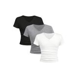 Camisetas Femininas Soly Hux, 3 Peças, Decote Em V De Verão, 9y, Preta, Cinza, Branca