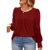 Blusa Feminina Eytino, Tamanho Grande, Manga Comprida, Gola Redonda, 5 Vezes Bordô