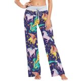Calça De Pijama Feminina Colorida Mystical Dragon Griffin Unicorn Com Cordão Palazzo Wide Leg Lounge