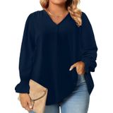 Blusa Feminina Eytino, Tamanho Grande, Decote Em V, Chiffon, 4x Azul Marinho