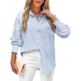 Blusa Feminina Lemafer 2024 Listrada Boyfriend Com Bolso Com Aba