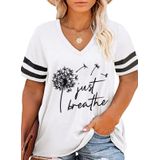 Camiseta Feminina Happy Sailed Plus Size Listrada Com Decote Em V 5x Branca