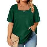 Blusa Feminina Eytino Plus Size De Verão Com Gola Quadrada Verde 4x