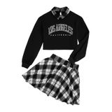 Blusa De Moletom Feminina Outfit Soly Hux De 2 Peças E Saia Xadrez