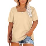 Camiseta Feminina Eytino Plus Size Casual Com Gola Quadrada E Manga Folhada
