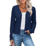 Cardigan Lomon De Manga Comprida Com Decote Em V, Crochê, Azul Marinho Para Mulheres