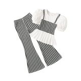 Camiseta E Calça Femininas De Manga Folhada Da Outfit Milumia Houndstooth 9y
