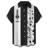 Camisa De Boliche Ybhuo Vintage Music Note Print Para Homens