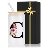 Copo Para Beber Wulcea Com Monograma De Vidro De 480 Ml Com Tampa E Canudo