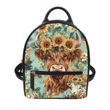 Mini Mochila Showudesigns Highland Cows Sunflower Para Mulheres
