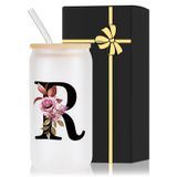 Copo De Vidro Wulcea Monogrammed 500ml Com Tampa E Canudo