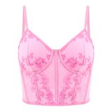 Malha Bordada Floral Floral Rosa Crop Top Testudineus