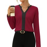 Blusa Feminina Rapbin Com Decote Em V, Cor, Manga Comprida, Vinho Vermelho