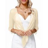 Cardigã Shrug Aiboria Feminino De Malha Transparente Com Gravata Frontal De Damasco