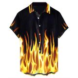Camisa Havaiana Ybhuo Vintage Flame Print Para Homens