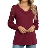 Blusas De Renda Tcot Femininas, Manga Comprida, Decote Em V, Casual Para Negócios