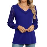 Blusa Feminina Tcot Com Decote Em V, Manga Comprida, Renda, Azul Escuro, Gg