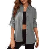 Blusa Feminina Deer Lady Com Botões Enrolada, Manga Comprida, Cinza L